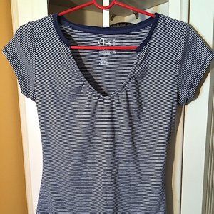 PERFECT FIT NAVY BLUE & WHITE STRIPED T SHIRT XS